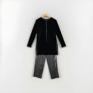 Vtg JBS 2 Piece SET Womens 6 Black Velvet Tunic Metallic Lamé Pants Made in USA